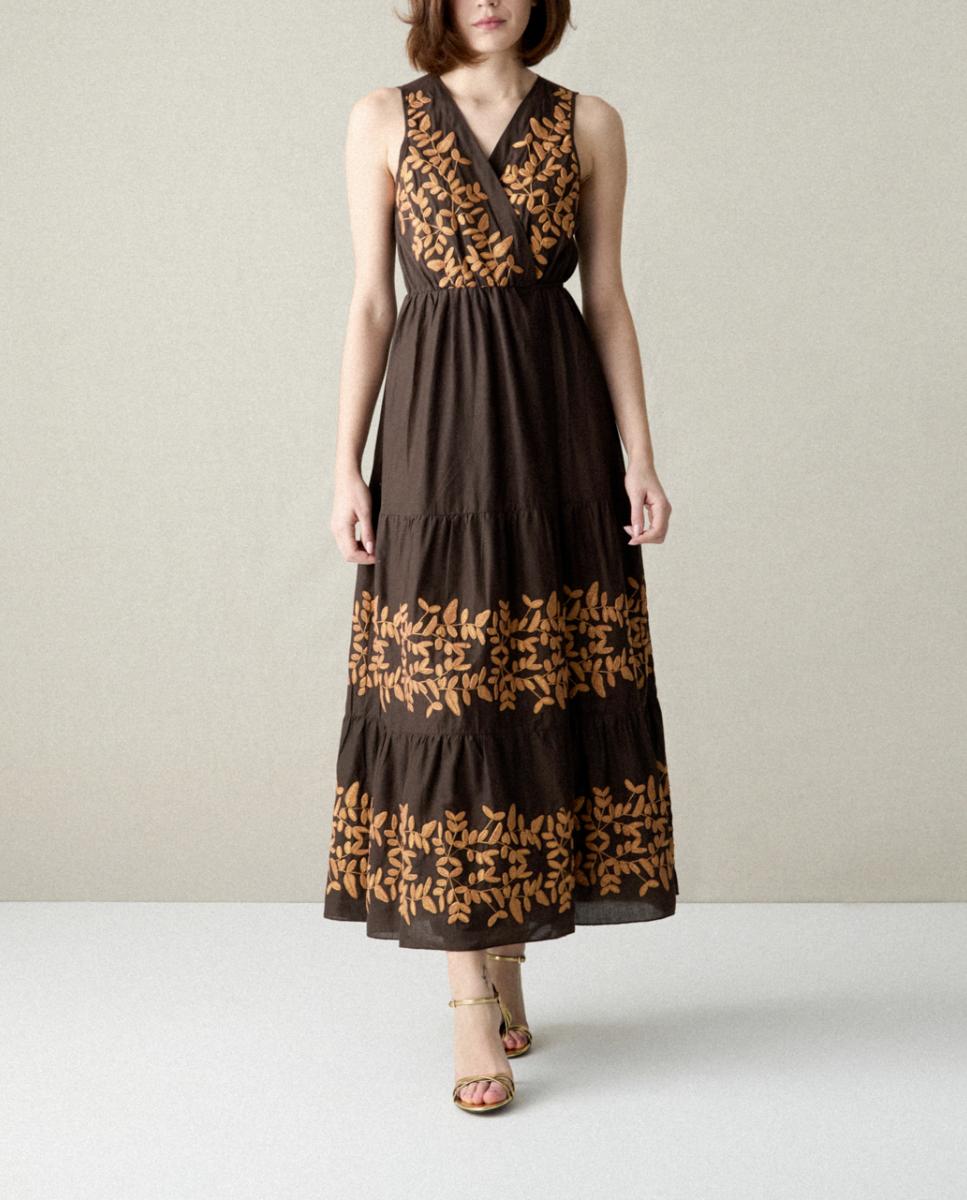 Imagen 0 de Vestido largo pareo bordado oro
