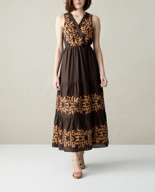 Imagen 0 de Vestido largo pareo bordado oro