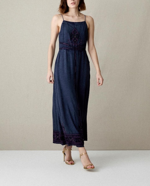 Imagen 0 de Vestido midi tirantes tencel denim bordado