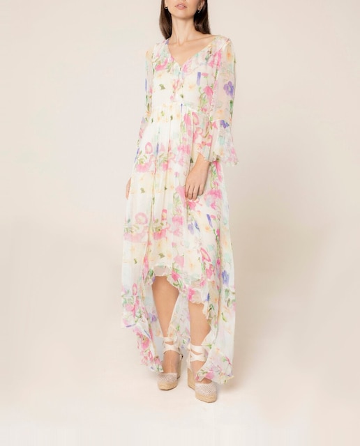 Imagen 0 de Vestido largo de gasa estampado con volantes