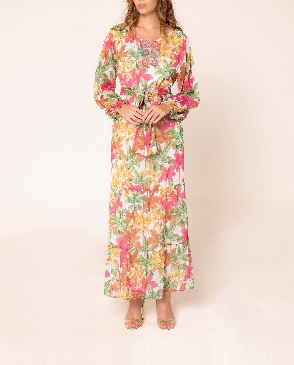 Imagen 0 de Vestido largo con estampado floral y volantes