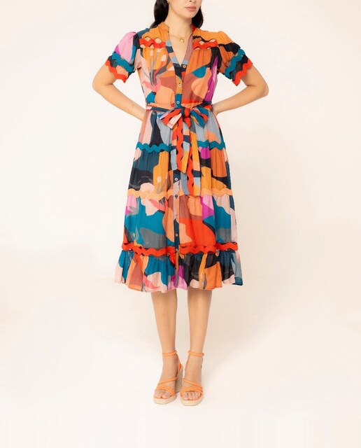 Imagen 0 de Vestido midi con estampado y cirre frontal con botones
