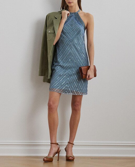 Imagen 0 de Vestido con cuello halter con abalorios