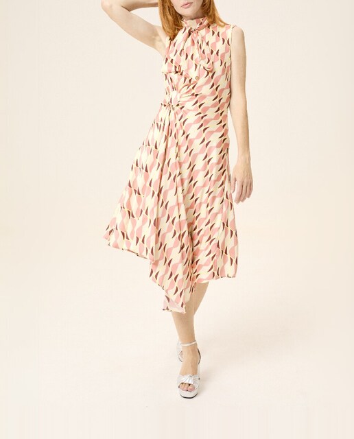 Imagen 0 de Vestido midi Ondine asimétrico con cuello alto y lazo