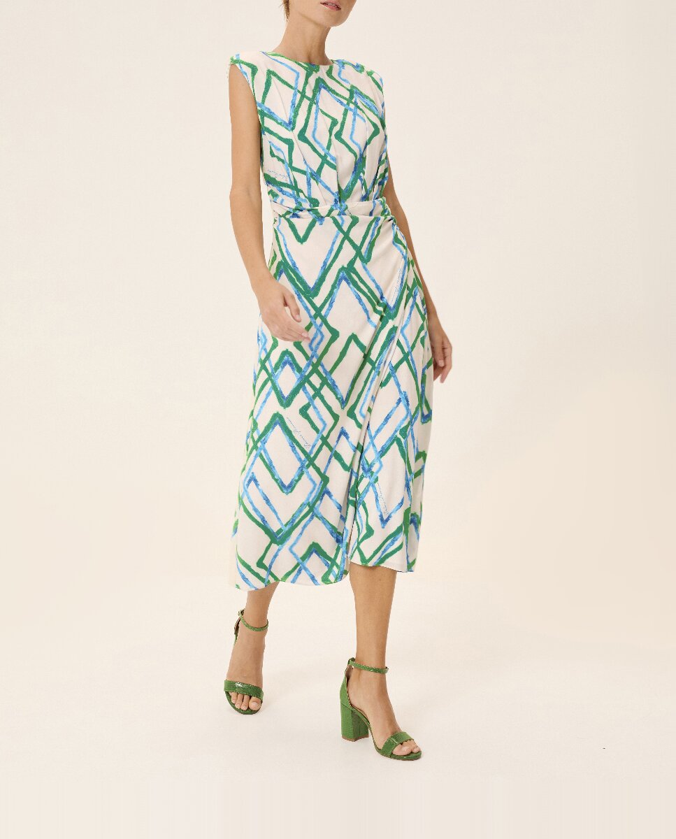 Imagen 0 de Vestido midi Lena estampado con escote redondo y hombreras
