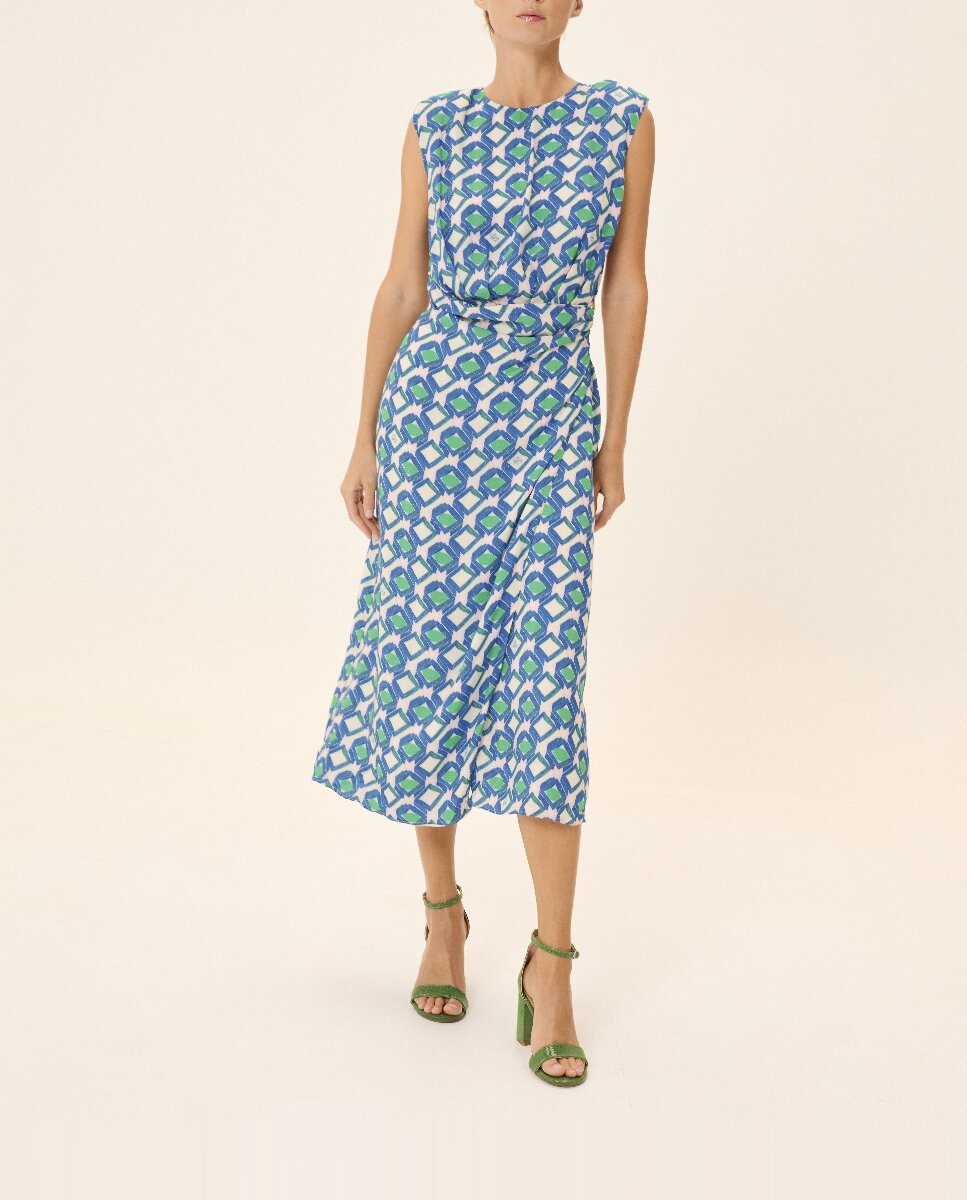 Imagen 0 de Vestido midi Eda estampado con escote redondo y hombreras