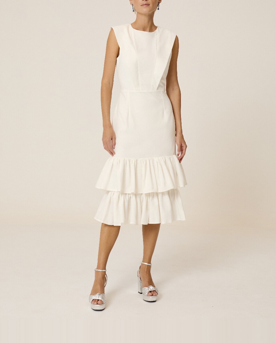 Imagen 0 de Vestido midi Mai con escote redondo y volantes