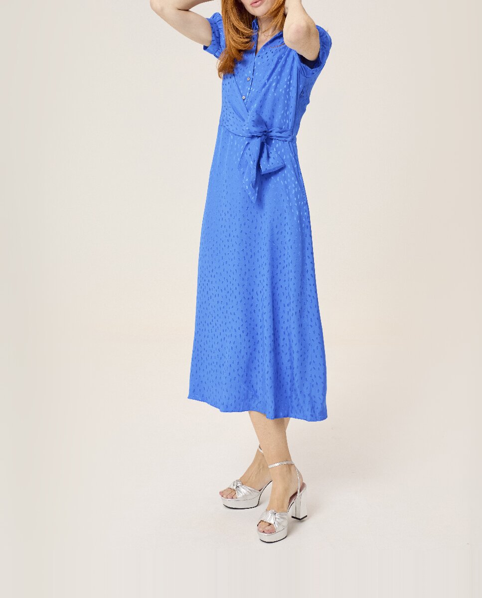 Imagen 0 de Vestido midi Dijon cruzado con cuello camisero y lazo