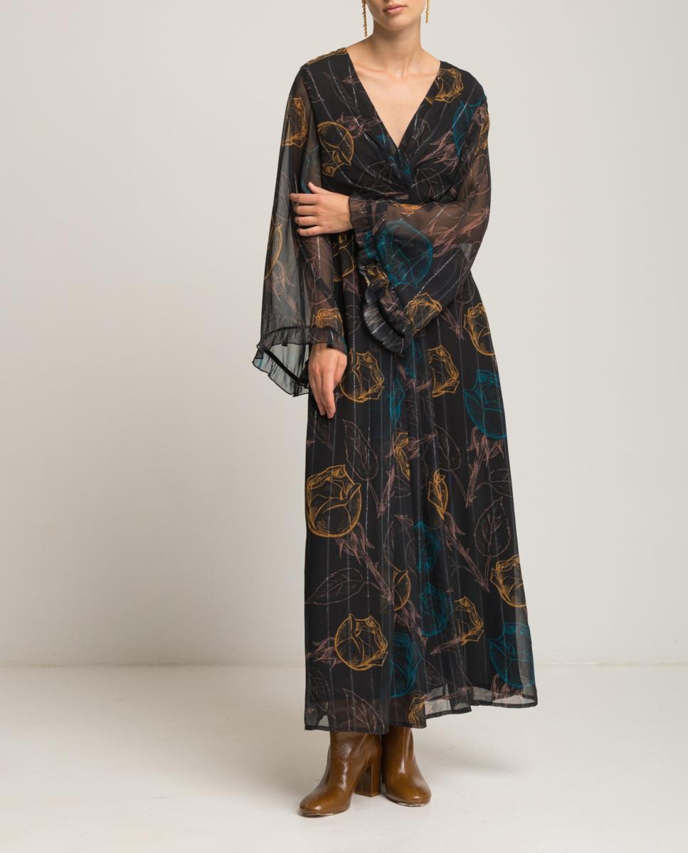Imagen 0 de Vestido largo con estampado de flores de manga larga de mujer