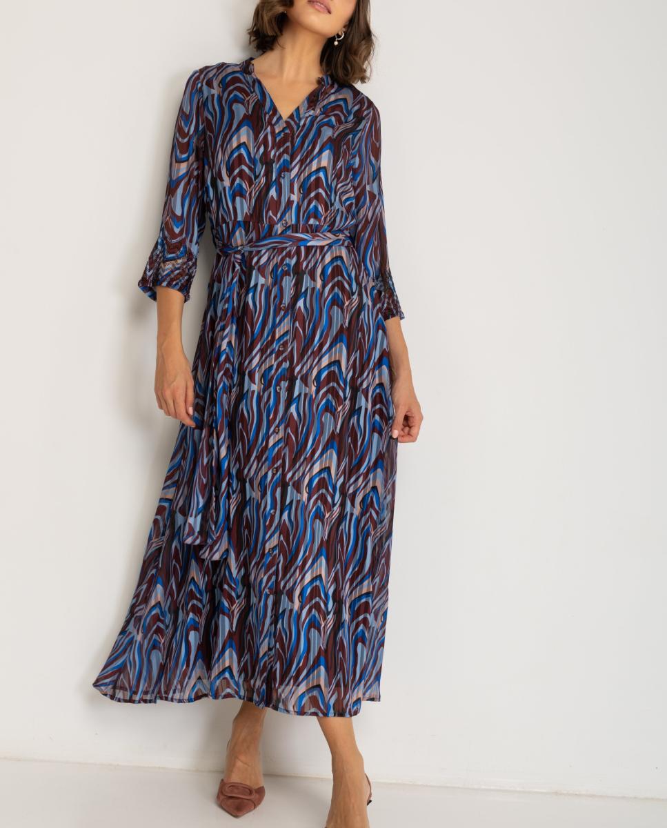 Imagen 0 de Vestido largo estampado con escote en pico de mujer