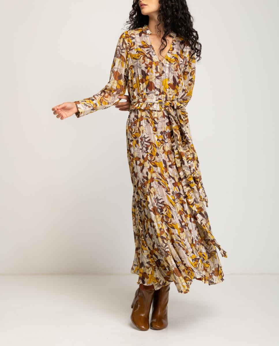 Imagen 0 de Vestido largo con escote en pico y estampado floral de mujer