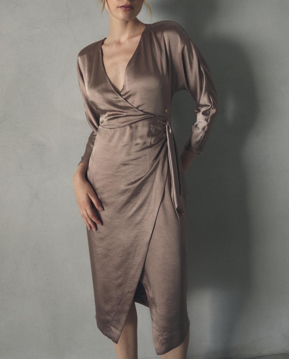 Imagen 0 de Vestido raso lazo cintura
