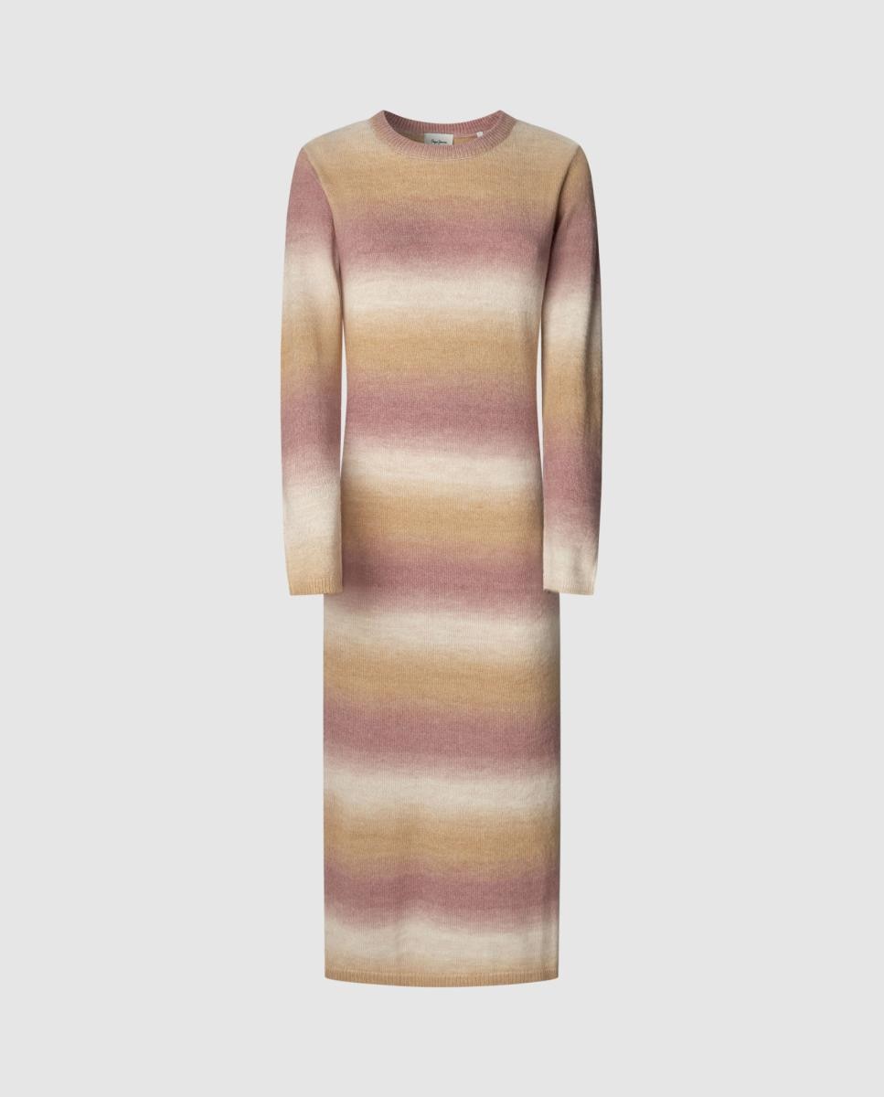 Imagen 0 de Vestido de mujer largo con cuello redondo y rayas degradadas