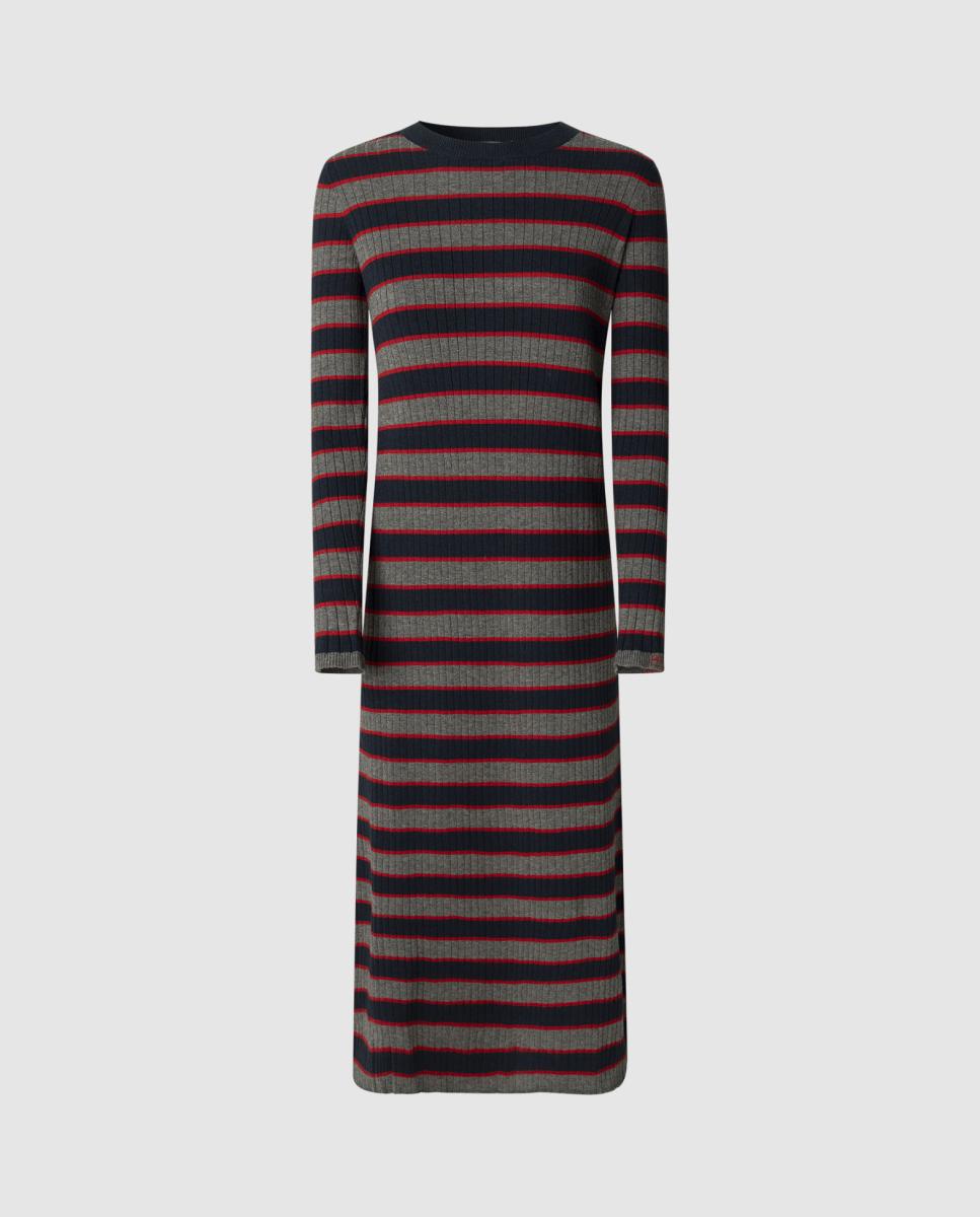 Imagen 0 de Vestido de mujer largo canalé con estampado de rayas