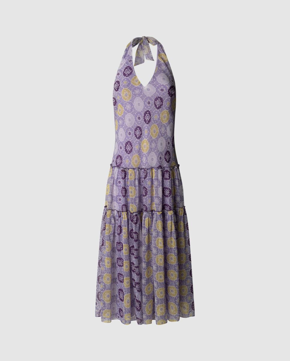 Imagen 0 de Vestido de mujer largo con cuello pico y estampado geométrico
