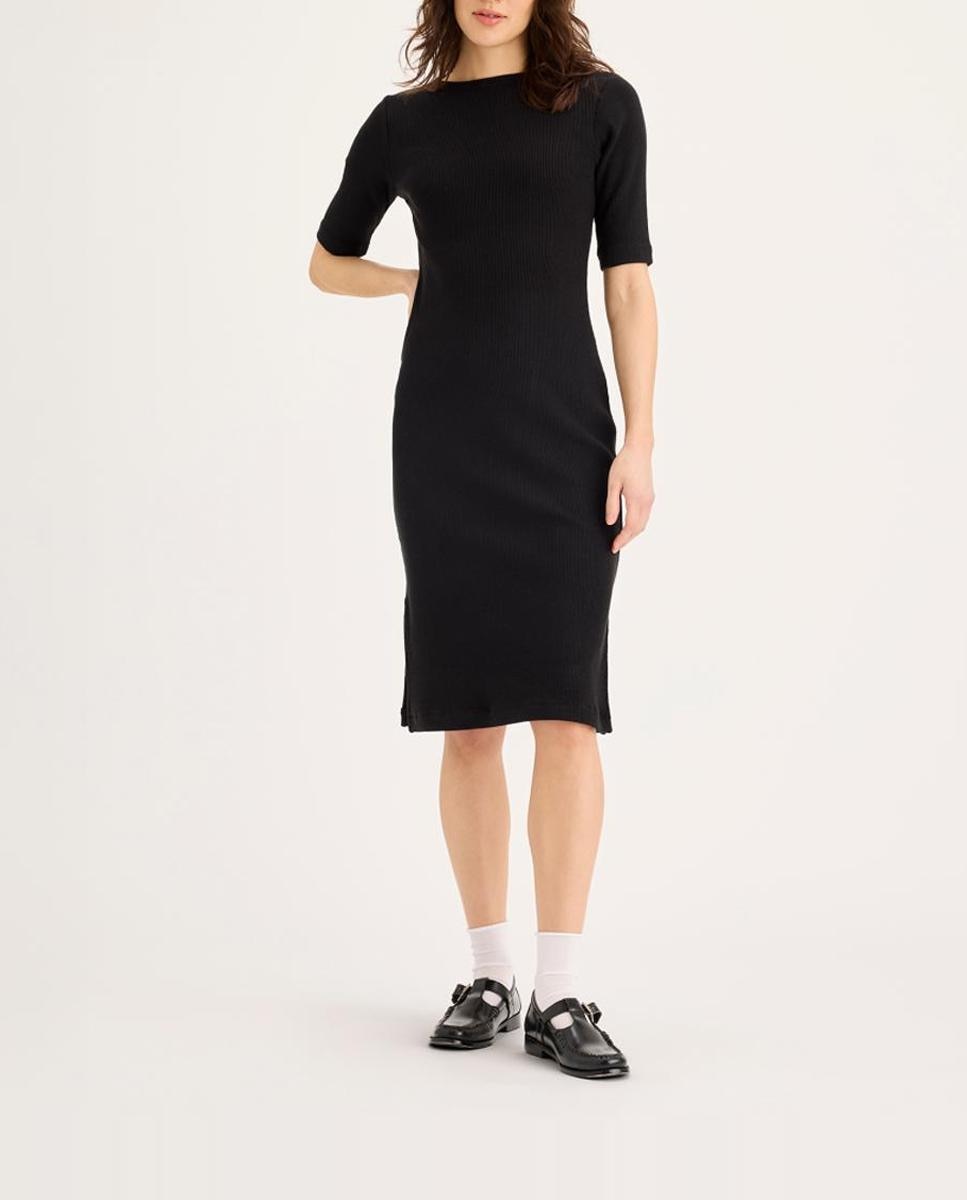 Imagen 0 de Vestido largo con tejido de canalé y media manga