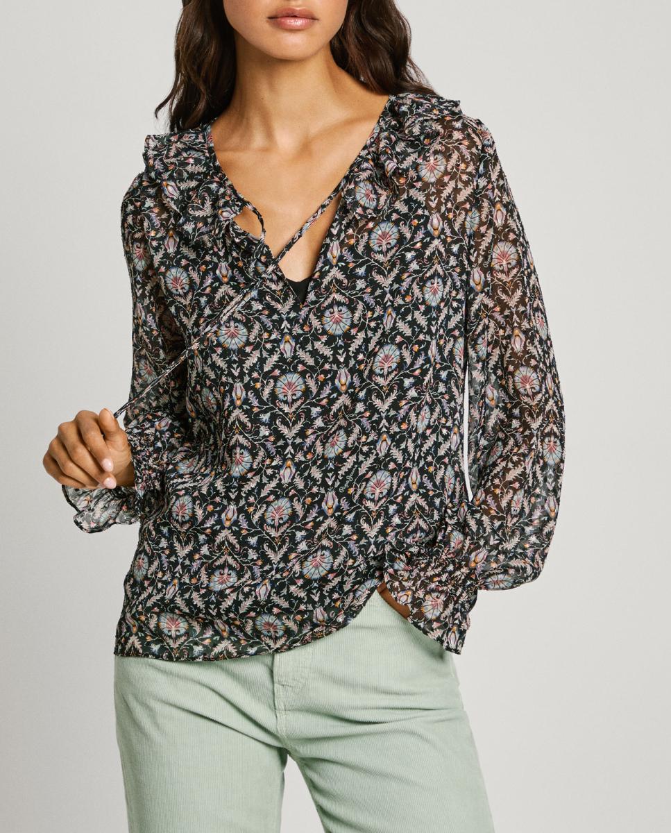 Imagen 0 de Blusa de mujer cuello abierto volantes