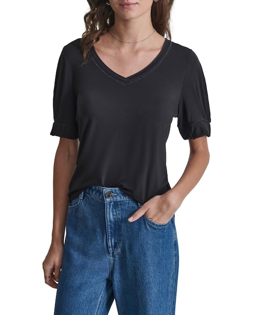 Imagen 0 de Top de mujer con cuello de pico y mangas abullonadas