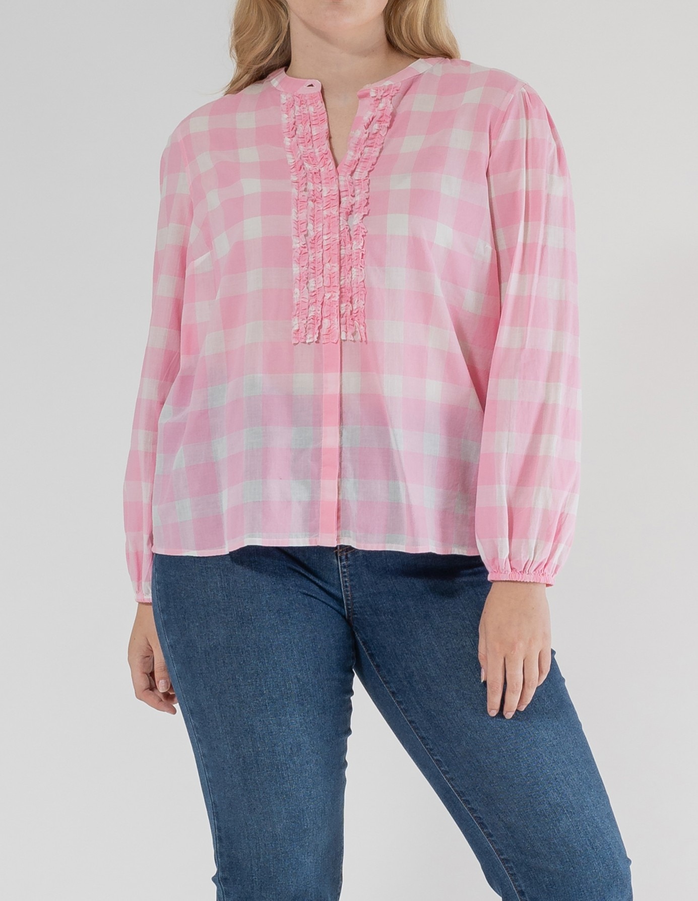 Imagen 0 de Blusa de mujer estampado vichy con cuello mao