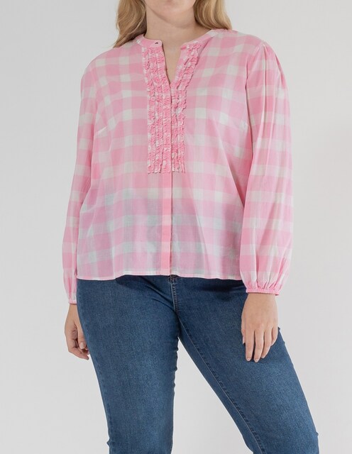 Imagen 0 de Blusa de mujer estampado vichy con cuello mao