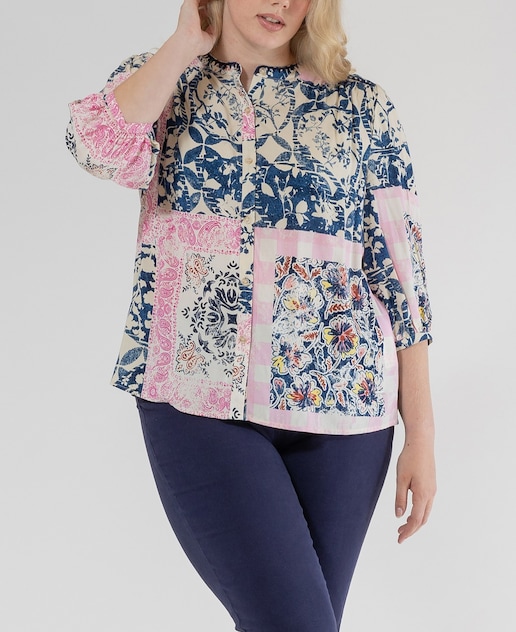 Imagen 0 de Blusa de mujer estampada cuello mao y manga abullonada
