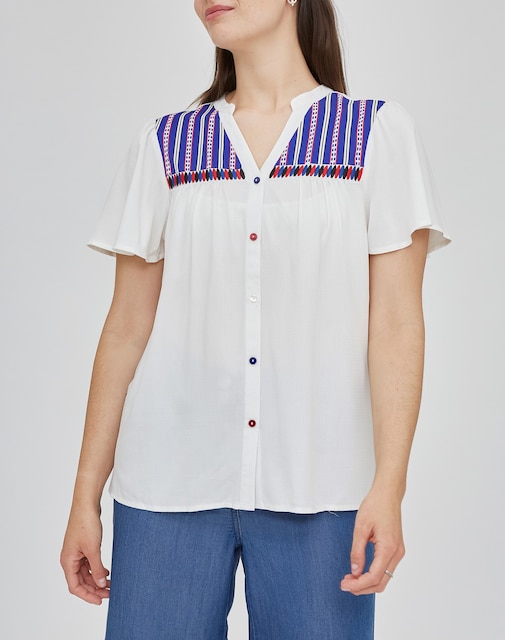 Imagen 0 de Blusa de mujer manga corta con cuello mao