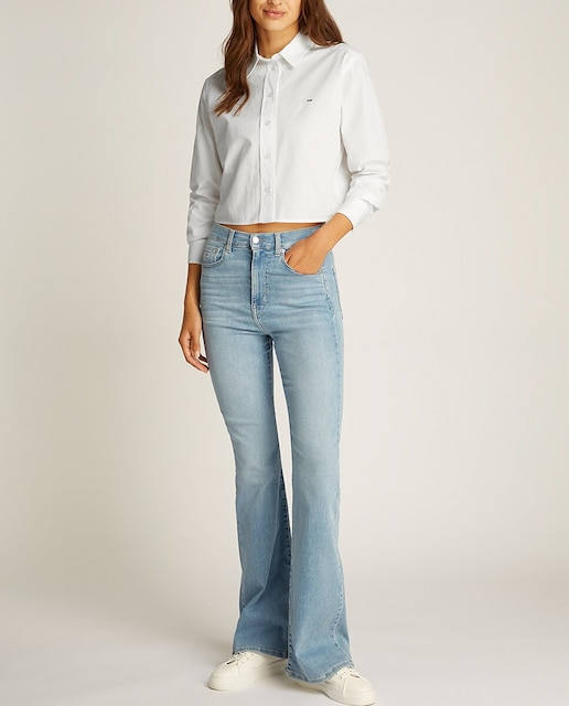 Imagen 0 de Camisa de mujer de cropped fit en tejido popelin