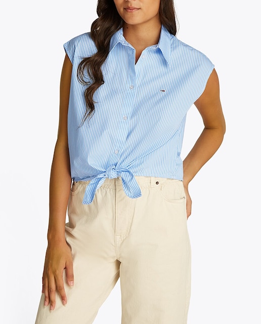 Imagen 0 de Camisa de popelín con diseño a rayas y sin mangas