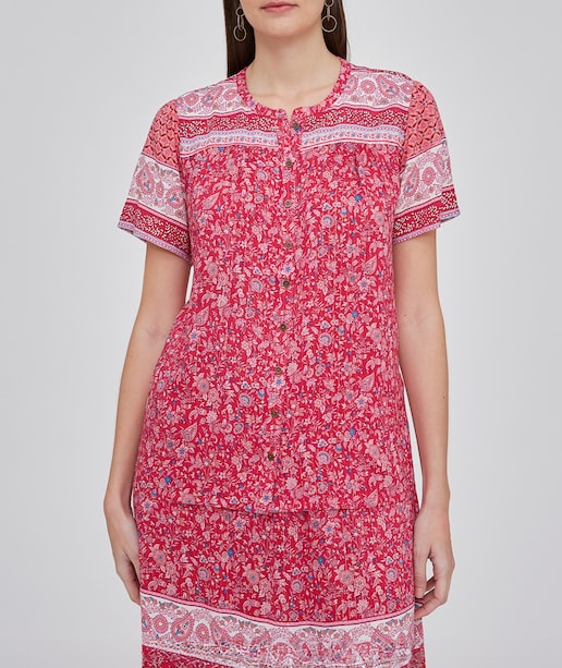 Imagen 0 de Blusa de mujer estampado posicional con cuello mao y manga corta