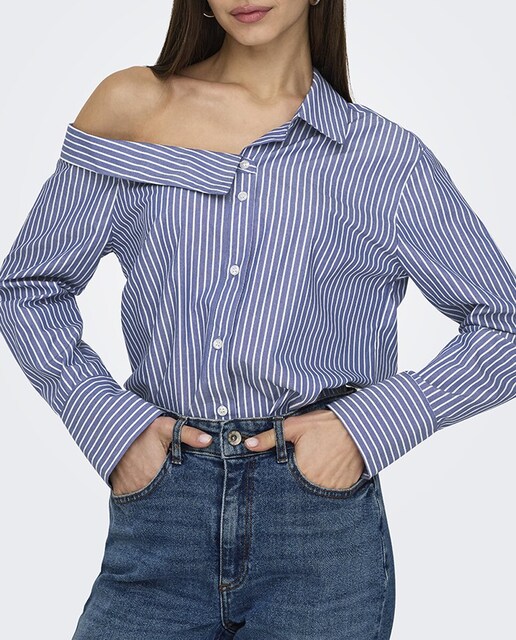 Imagen 0 de Camisa rayas de mujer larga con hombro descubierto