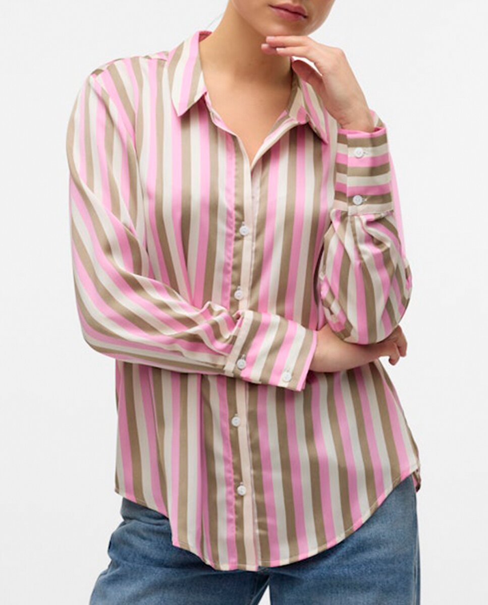 Imagen 0 de Camisa satinada de mujer cuello pico