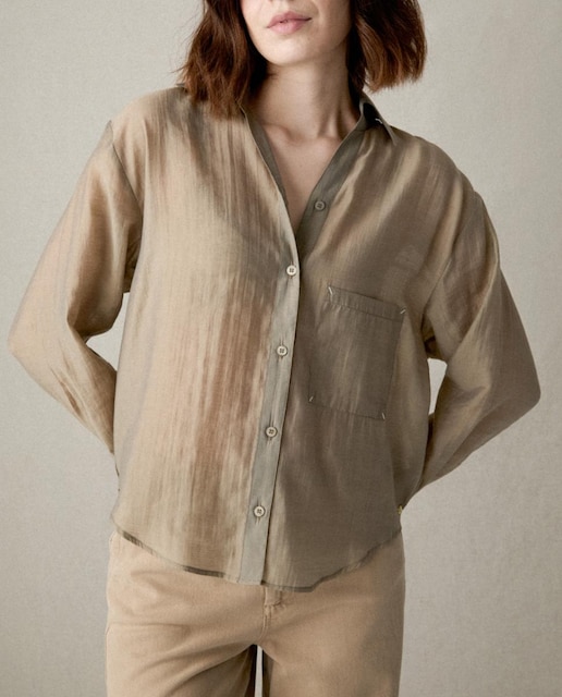 Imagen 0 de Camisa bolsillo pecho con atacados lino