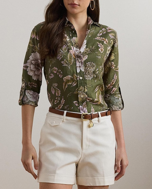 Imagen 0 de Camisa de mujer de lino Relaxed Fit con flores