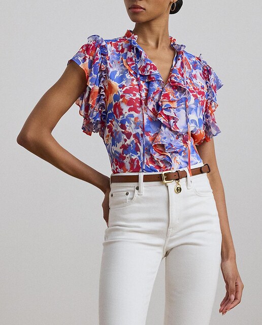 Imagen 0 de Blusa de mujer de manga corta con volantes