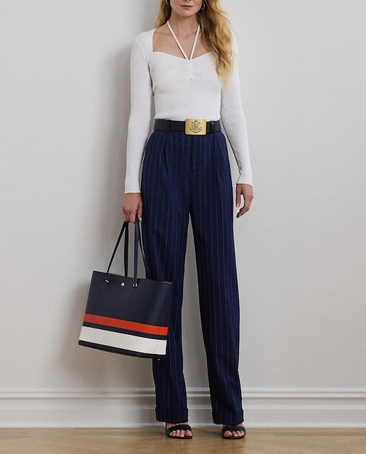 Imagen 0 de Pantalones rectos de mujer de lana con rayas