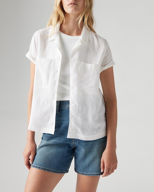 Imagen 0 de Camisa de mujer de manga corta con toque de lino