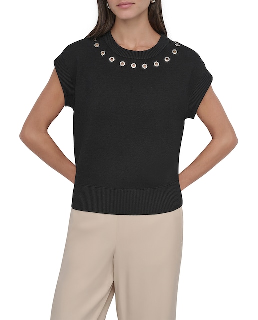 Imagen 0 de Top de punto manga corta y cuello redondo