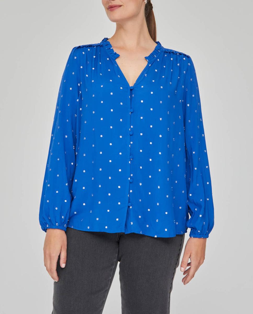 Imagen 0 de Blusa escote pico y manga larga con tejido plumeti