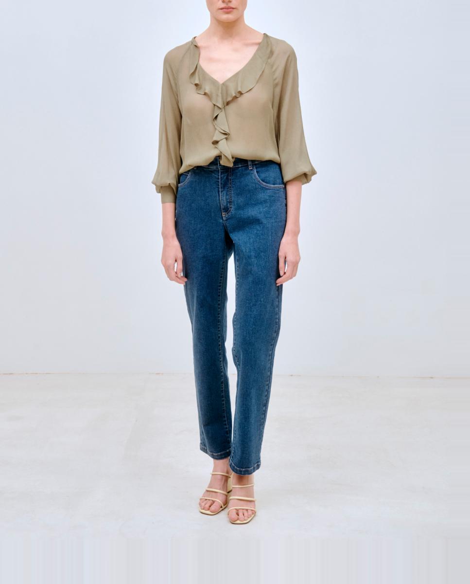 Imagen 0 de Camisa de mujer con cuello panadero y manga corta