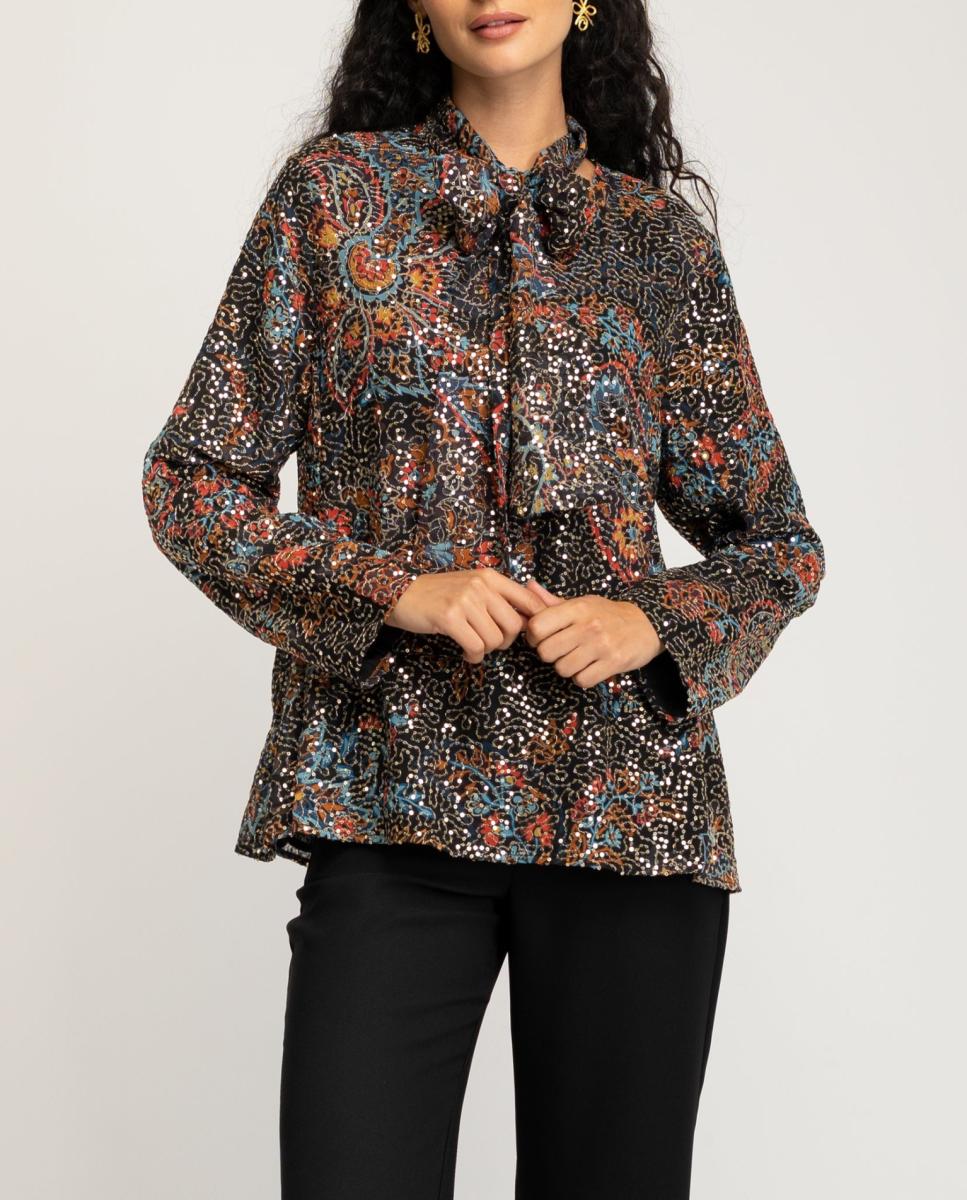 Imagen 0 de Blusa de mujer de manga larga con lazo
