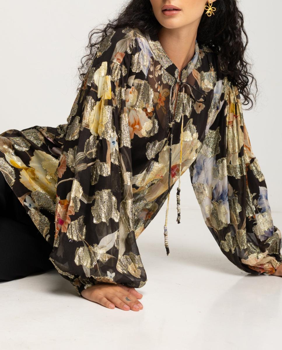 Imagen 0 de Blusa de mujer manga fruncida y estampado de flores