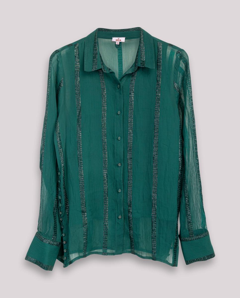 Imagen 0 de Blusa de mujer a rayas y cuello camisero