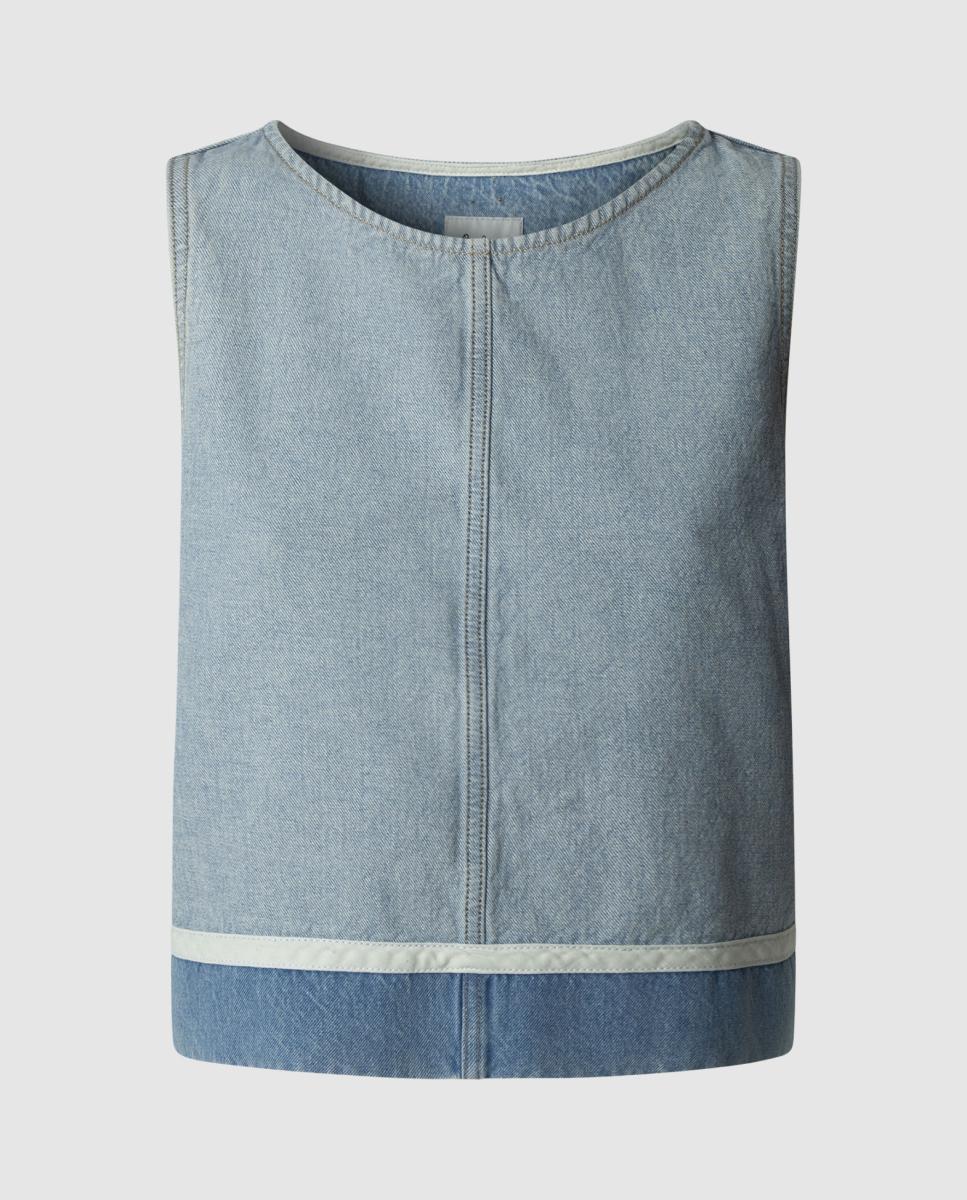 Imagen 0 de Top de mujer fit boxy en tejido denim