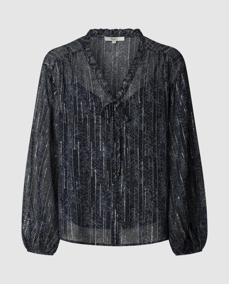 Imagen 0 de Blusa de mujer con estampado floral y detalles metalizados
