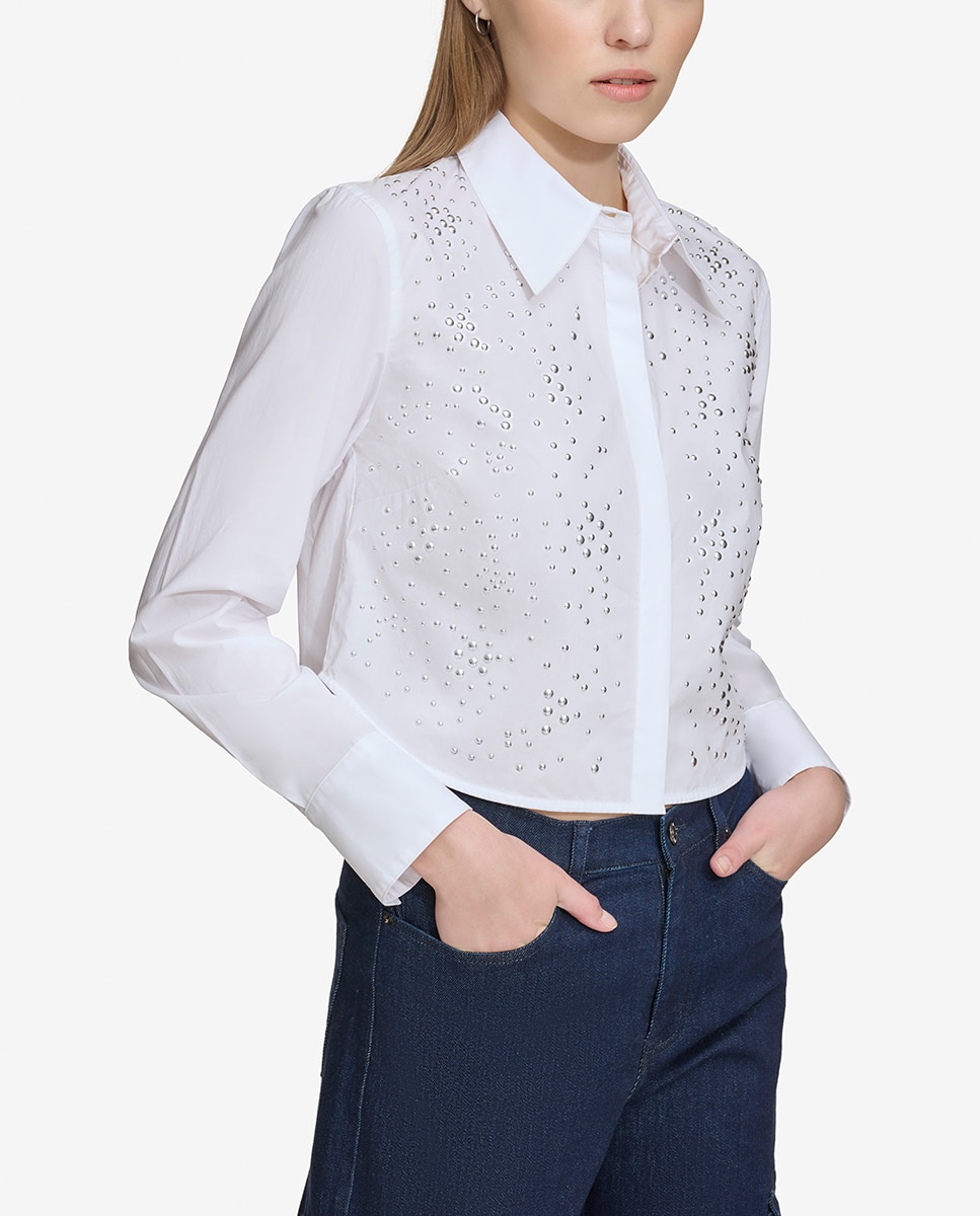 Imagen 0 de Blusa de mujer con cuello asimétrico y manga larga