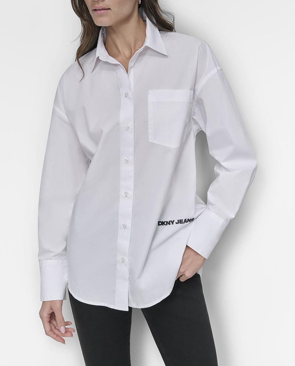 Imagen 0 de Camisa de mujer con logo marca frontal bordado y manga larga