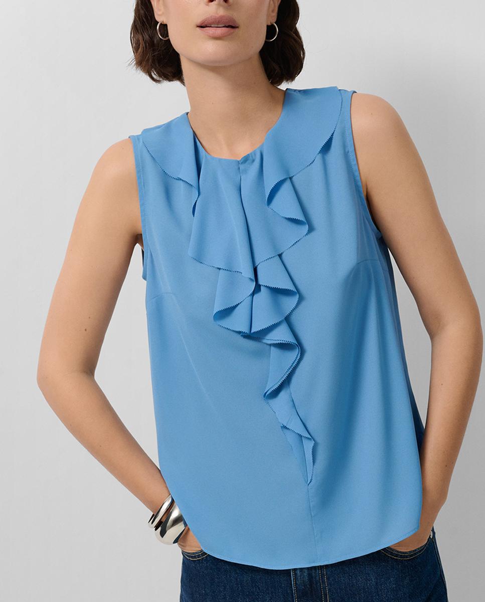 Imagen 0 de Blusa de mujer sin mangas en crepé con volante