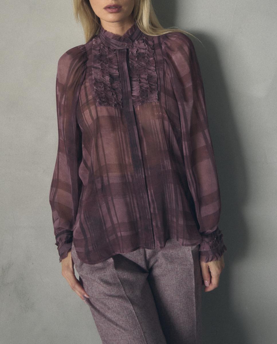 Imagen 0 de Blusa de mujer a cuadros con detalle delantero