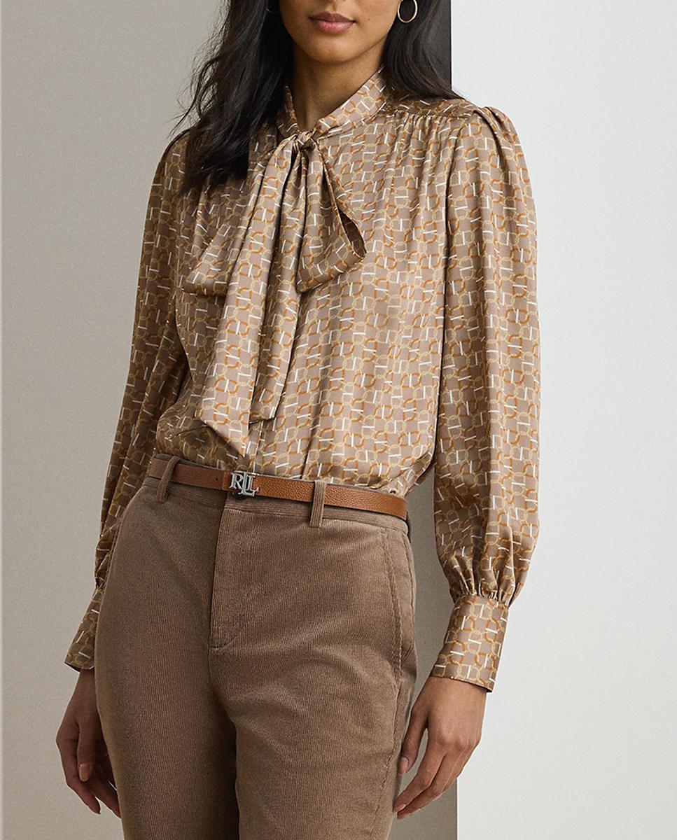 Imagen 0 de Blusa estampada con lazo en el cuello
