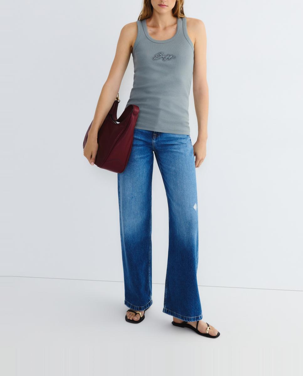 Imagen 0 de Pantalón denim de tiro alto y pierna ancha